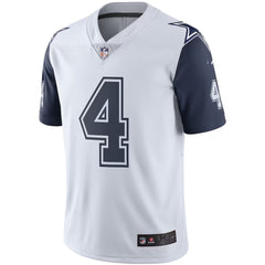 A white and navy blue football jersey with the number 4 on it.