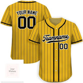 Custom Baseball Jersey with Team Name & Number, Personalized Yellow Black Pinstripe Button-Down for Men, Women and Youth
