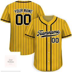 Custom Baseball Jersey with Team Name & Number, Personalized Yellow Black Pinstripe Button-Down for Men, Women and Youth