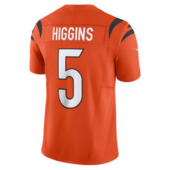 An orange sports jersey with the name 'HIGGINS' and the number '5' printed on the back.