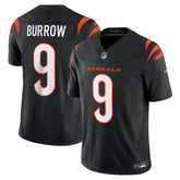 A black and orange football jersey with the name 'BURROW' and the number '9' printed on it.