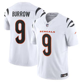A white football jersey with the number 9 and the word "BENGALS" printed on it.