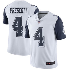 A white and navy blue football jersey with the number 4 on it.