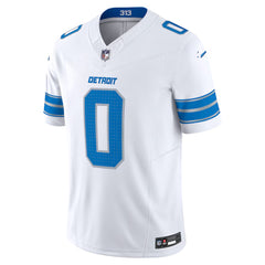 A white and blue football jersey with the number 0 and the word "Detroit" printed on it.