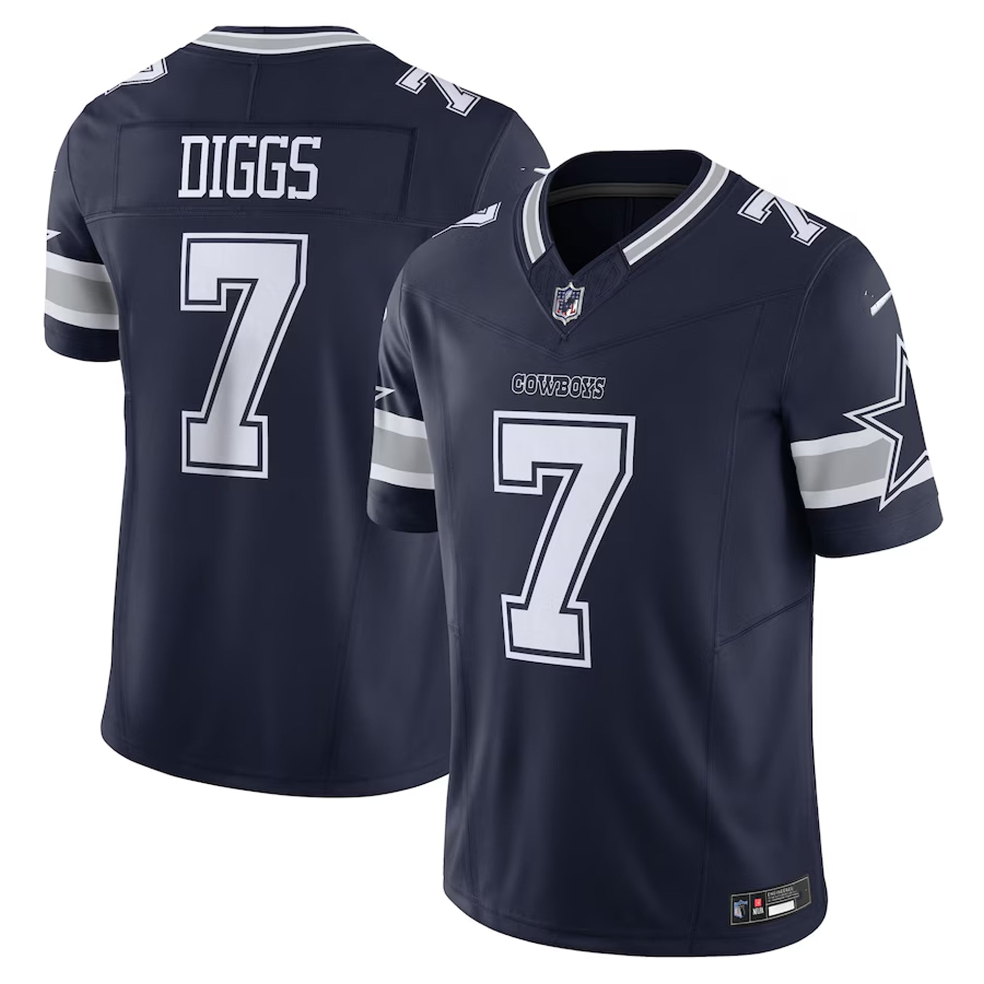 A navy blue football jersey with the number 7 and the name "DIGGS" printed on the back.