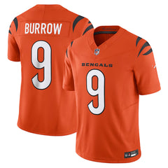 Orange and black football jersey with the name 'BURrow' and the number '9' printed on it.