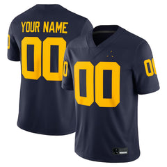 Michigan Wolverines Custom Football Jersey Navy Gold Number 00 Fan Gear