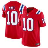 New England Patriots Drake Maye #10 Red NFL Football Game Jersey