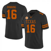 Texas Longhorns #16 Manning Football Jersey | Black NCAA College Game Day Shirt | SEC Team Fan Gear