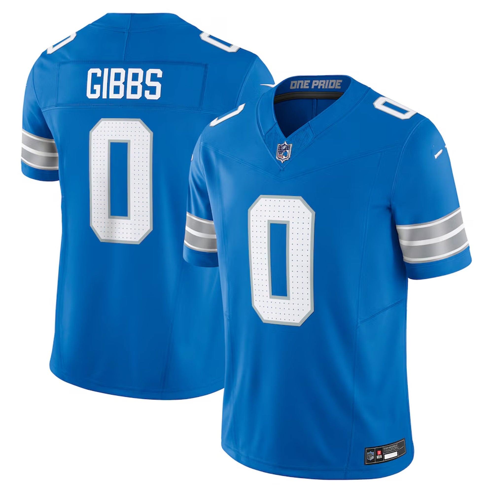 A blue football jersey with the name 'GIBBS' and the number '0' printed on it.