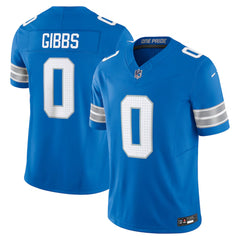 A blue football jersey with the name 'GIBBS' and the number '0' printed on it.
