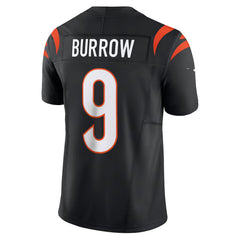 A black and orange football jersey with the name "BURROW" and the number "9" printed on the back.