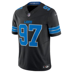 A black and blue football jersey with the number 97 and the word "Lions" printed on it.