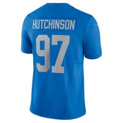 A blue sports jersey with the name 'HUTCHINSON' and the number '97' printed on it.