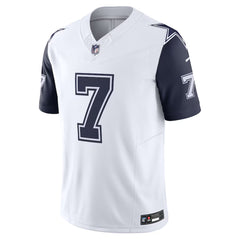 A white and navy blue football jersey with the number 7 on it.