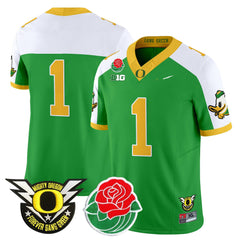 Oregon Ducks #1 Jersey Green Rose Bowl 2025 NCAA Football Shirt