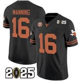 T.Longhorns Black Football Jersey #16 Arch Manning Style 2025