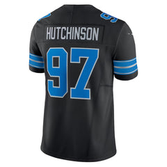 A black and blue football jersey with the name 'HUTCHINSON' and the number '97' printed on it.