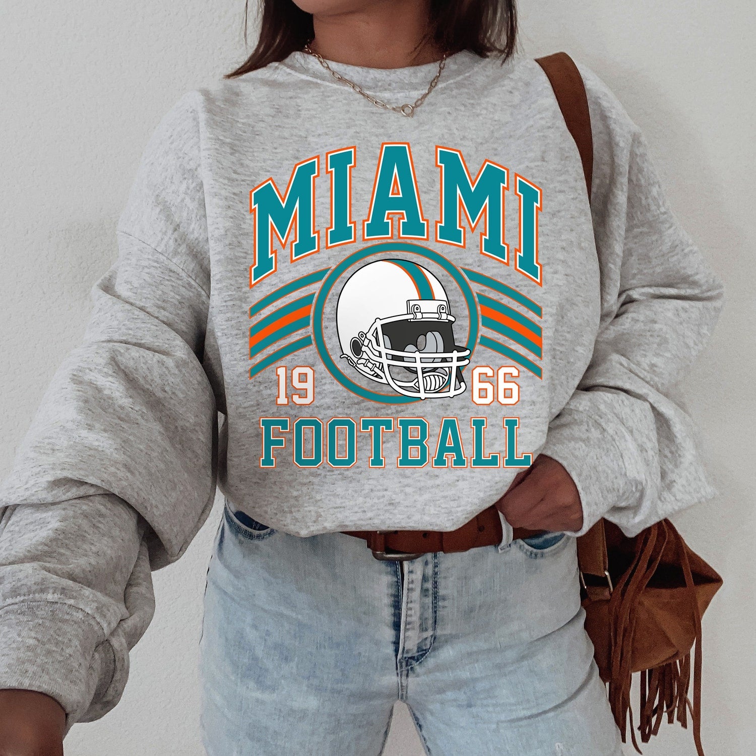 Miami Football Sweatshirt, Women's Football Fan Crewneck, Retro Miami Football Gift for Women, Miami Clothing, Football Sweatshirt