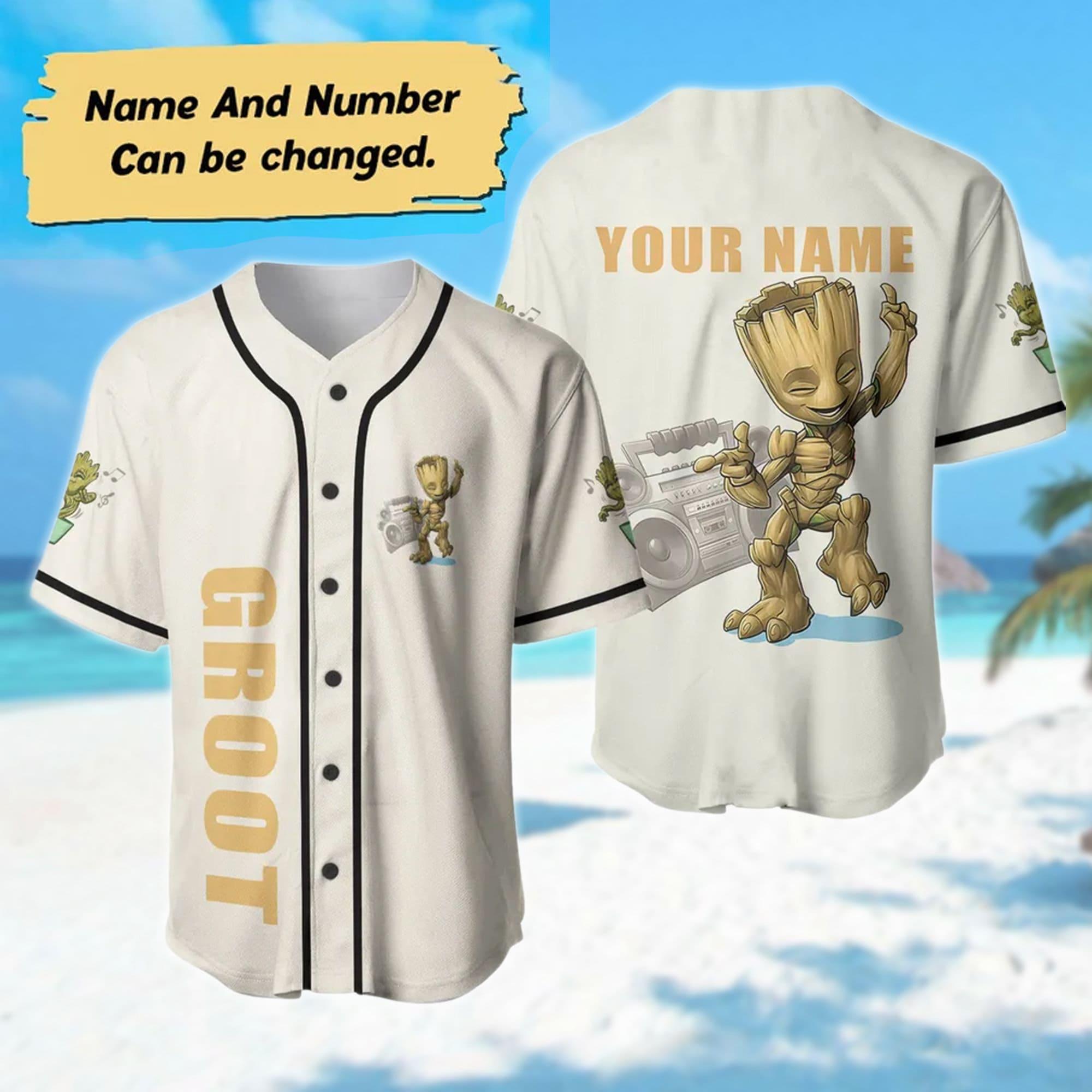 Personalized Cute Baby Groot Dancing Baseball Jersey, Custom Groot Character Basketball Jersey, Groot Baseball Shirt, Cartoon Jersey Gift