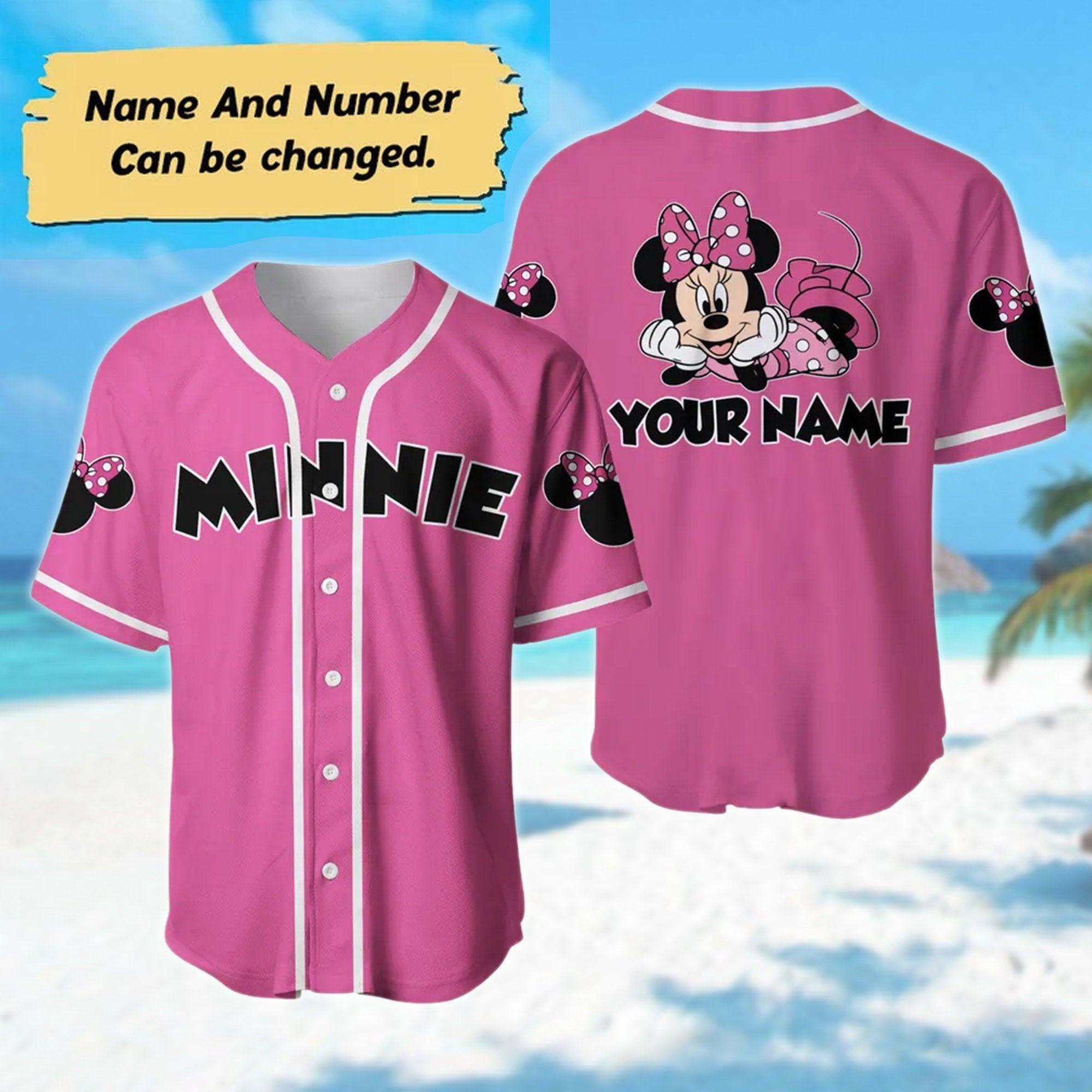 Personalized Minnie Mouse Baseball Jersey, Minnie Baseball Shirt, Minnie Mouse Character Basketball Jersey, Magic Kingdom Baseball Gift