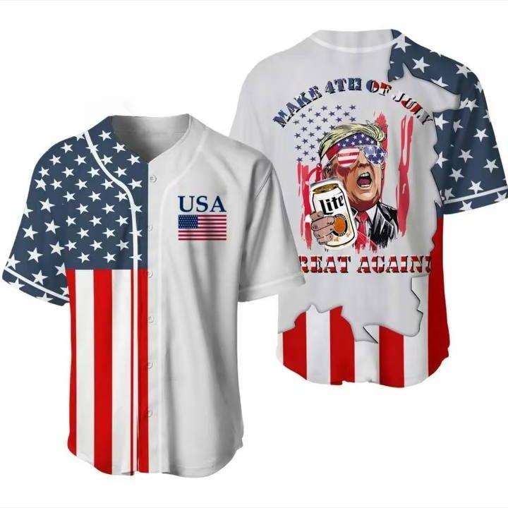 Funny Light Beer Trump MAGA 2024 Coors Banquet Busch Michelob Ultra Logo American Flag Trump Make 4th of July Great Again Baseball Jersey, Freedom USA Hot Summer Jersey for Women and Men Liquid Beer Lover Gift Fast Shipping Sport Casual Drinking Shirt V3 - Shirt King