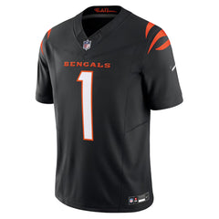 A black and orange football jersey with the number 1 on it.