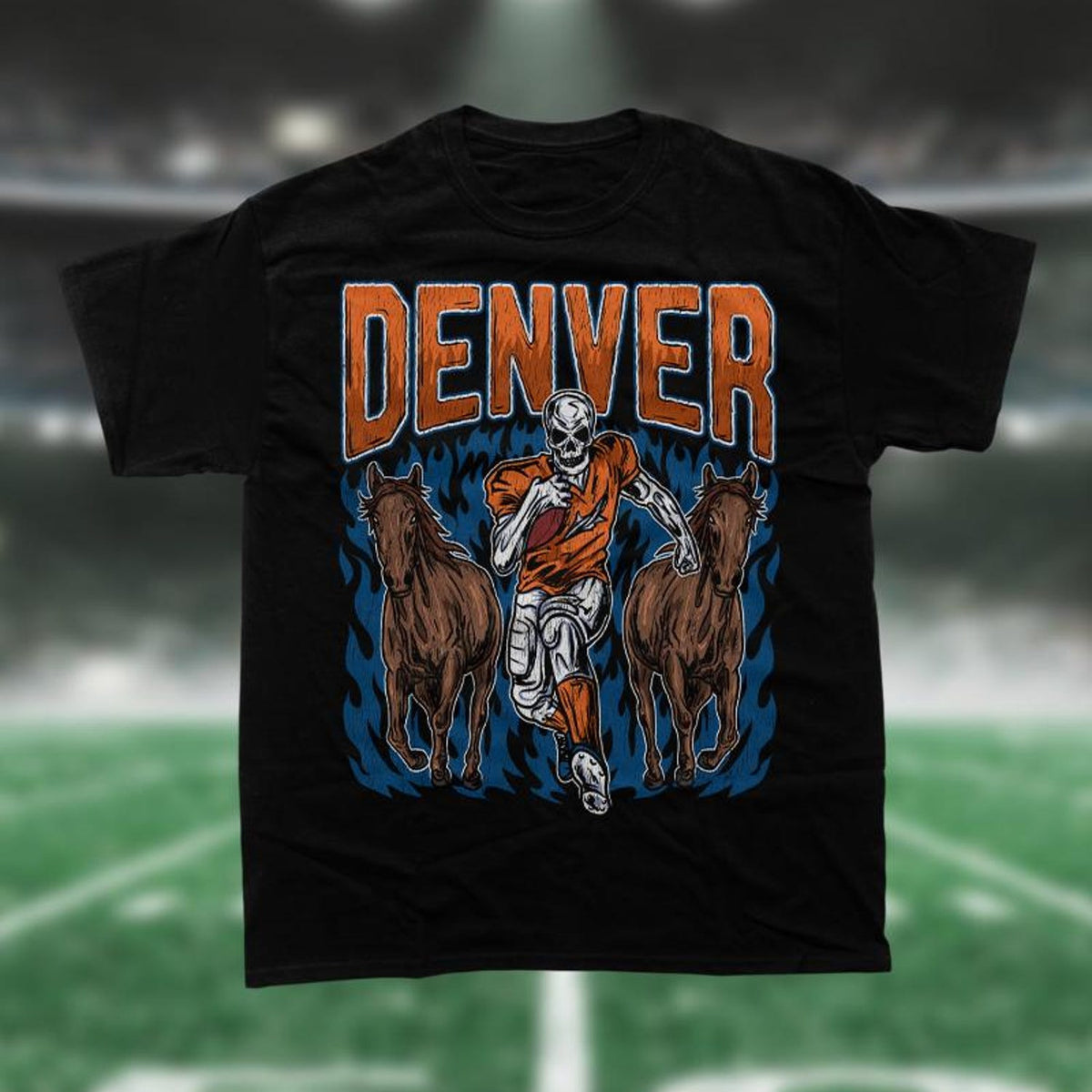 Denver Football Shirt, Graphic Tees, Skeleton Shirt, Merch Tee, Gift Shirt, Bootleg Shirt, Broncos, Vintage Shirt, NFL Shirt