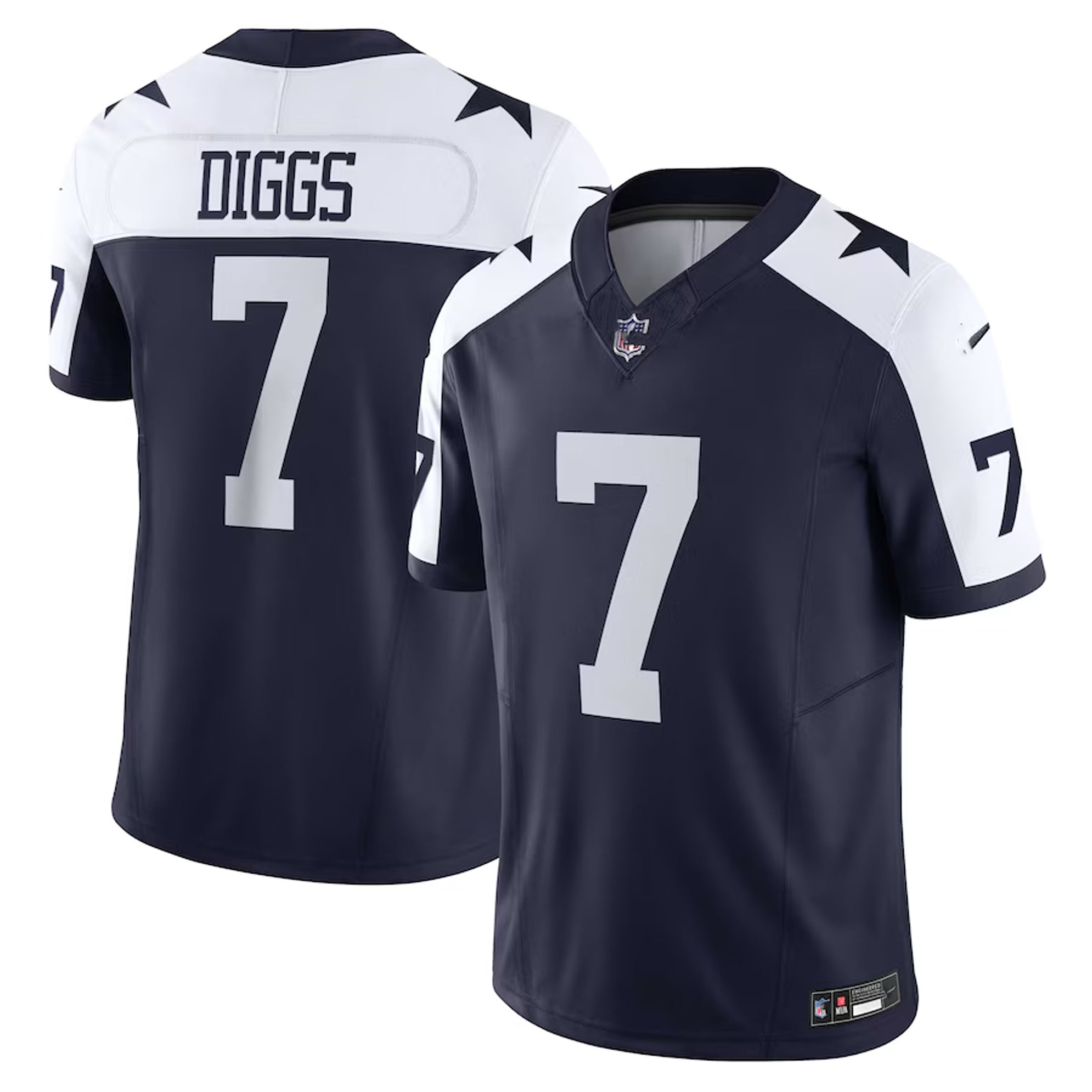 A navy blue and white football jersey with the name 'DIGGS' and the number 7 printed on it.