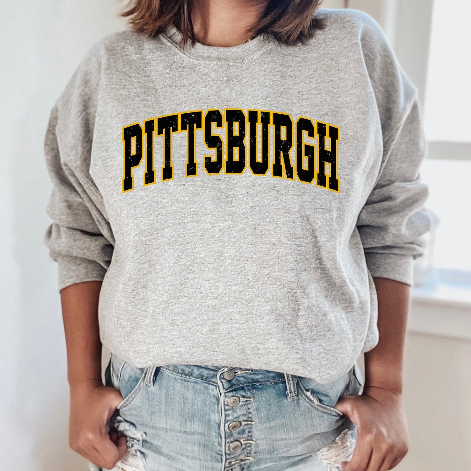 Women's Pittsburgh Football Crewneck, Pittsburgh Retro Football Sweatshirt, Pittsburgh Football Clothing, Pittsburgh Football Sweater