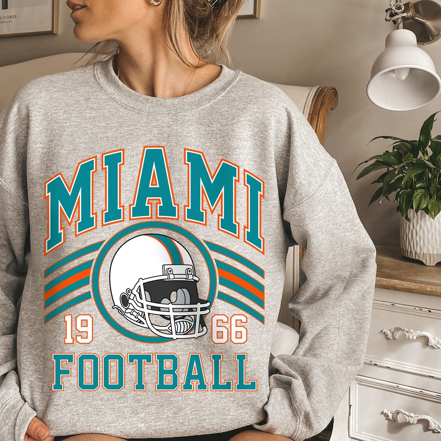 Miami Football Sweatshirt, Women's Football Fan Crewneck, Retro Miami Football Gift for Women, Miami Clothing, Football Sweatshirt