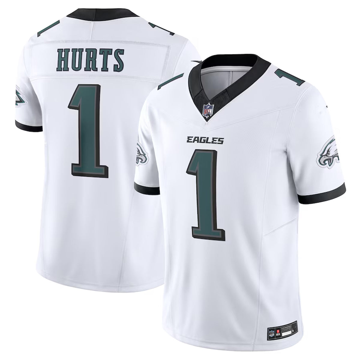 Philadelphia Eagles #1 Hurts White Home Game Day Football Jersey