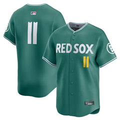 Green baseball jersey with 'Red Sox' text on a white background