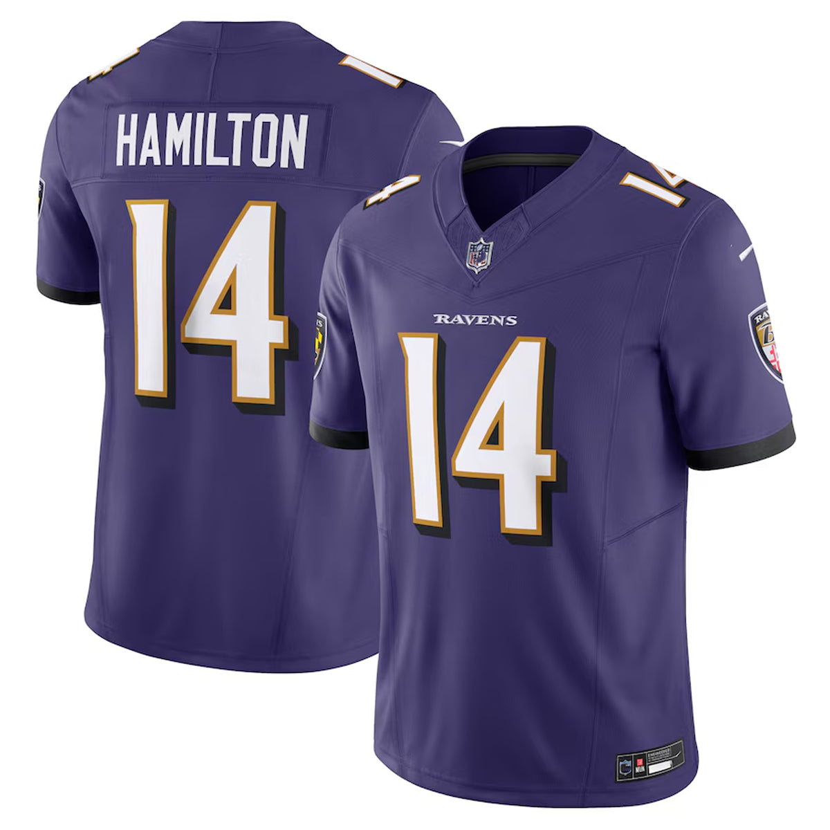 Baltimore Ravens Purple #14 Hamilton Men’s Football Jersey Game Day