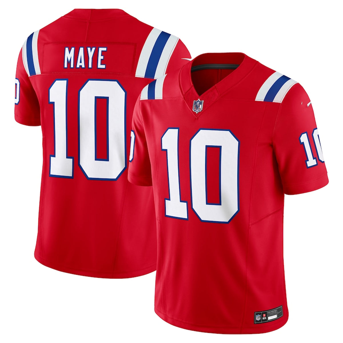 New England Patriots Drake Maye #10 Red NFL Football Game Jersey