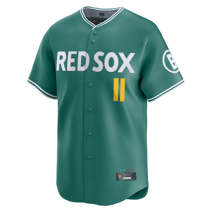 Green baseball jersey with 'Red Sox' and number '2'