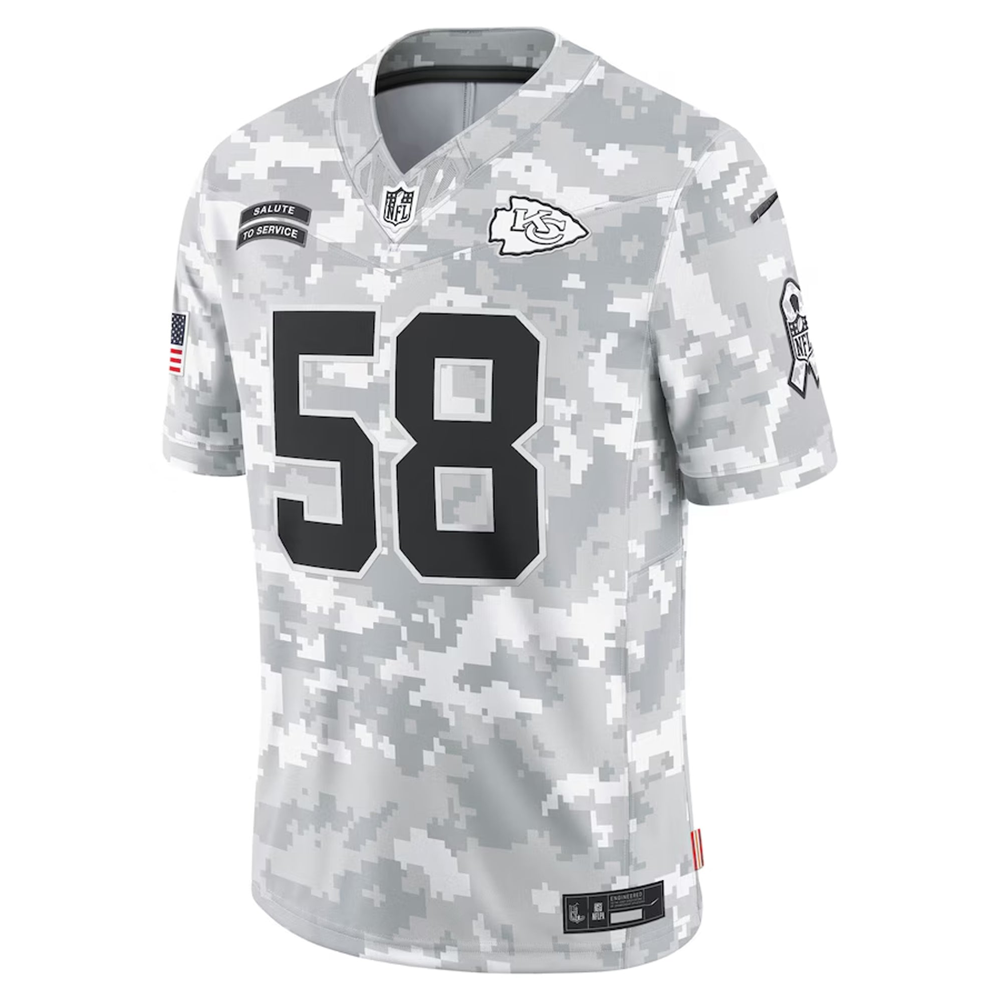 Kansas City Football #58 Thomas Salute to Service Gray Camo Men’s Jersey