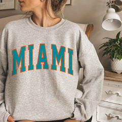 Women's Miami Football Crewneck Sweatshirt, Miami Retro Football Sweatshirt for Women, Miami Football Gift, Miami Football Sweater