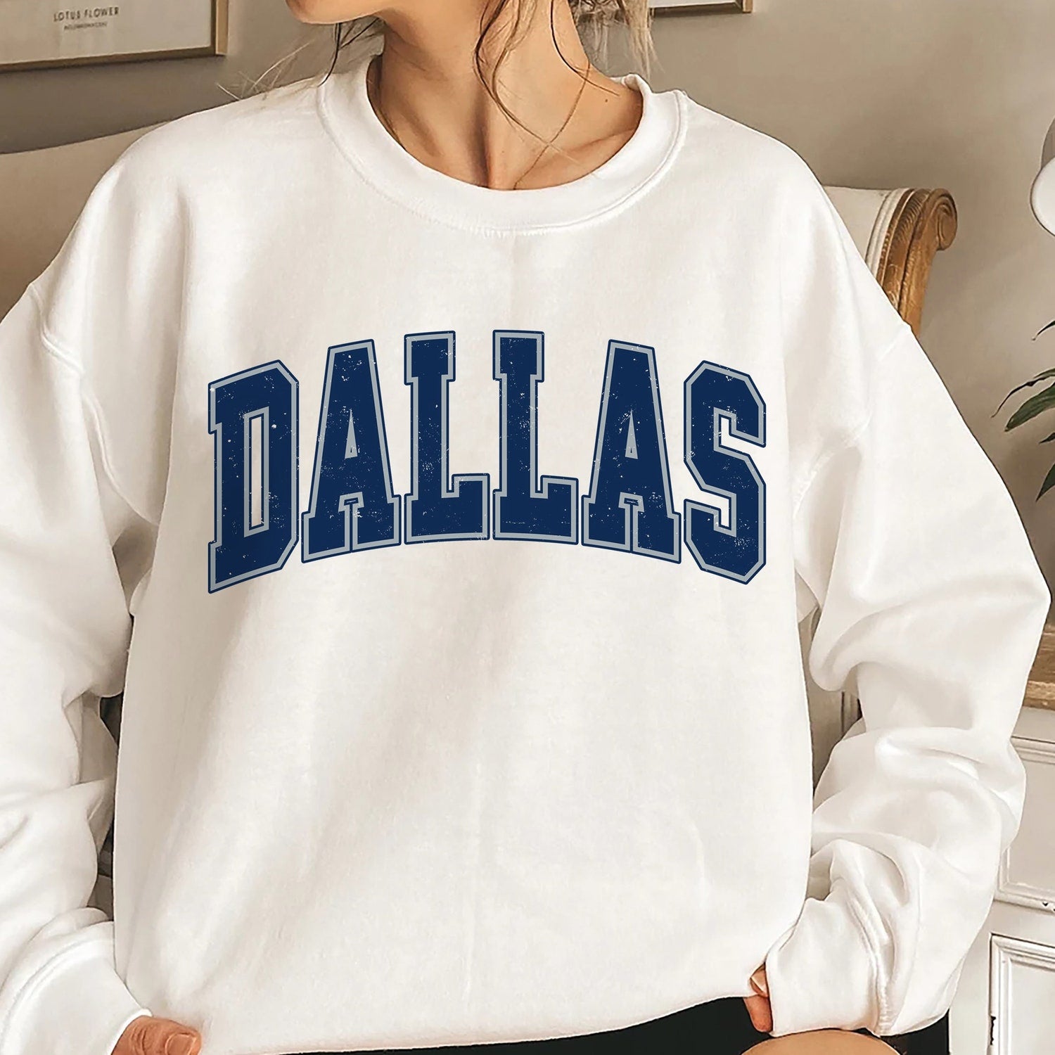 Women's Dallas Football Crewneck Sweatshirt, Dallas Retro Football Sweatshirt for Women, Dallas Football Clothing, Dallas Football Sweater