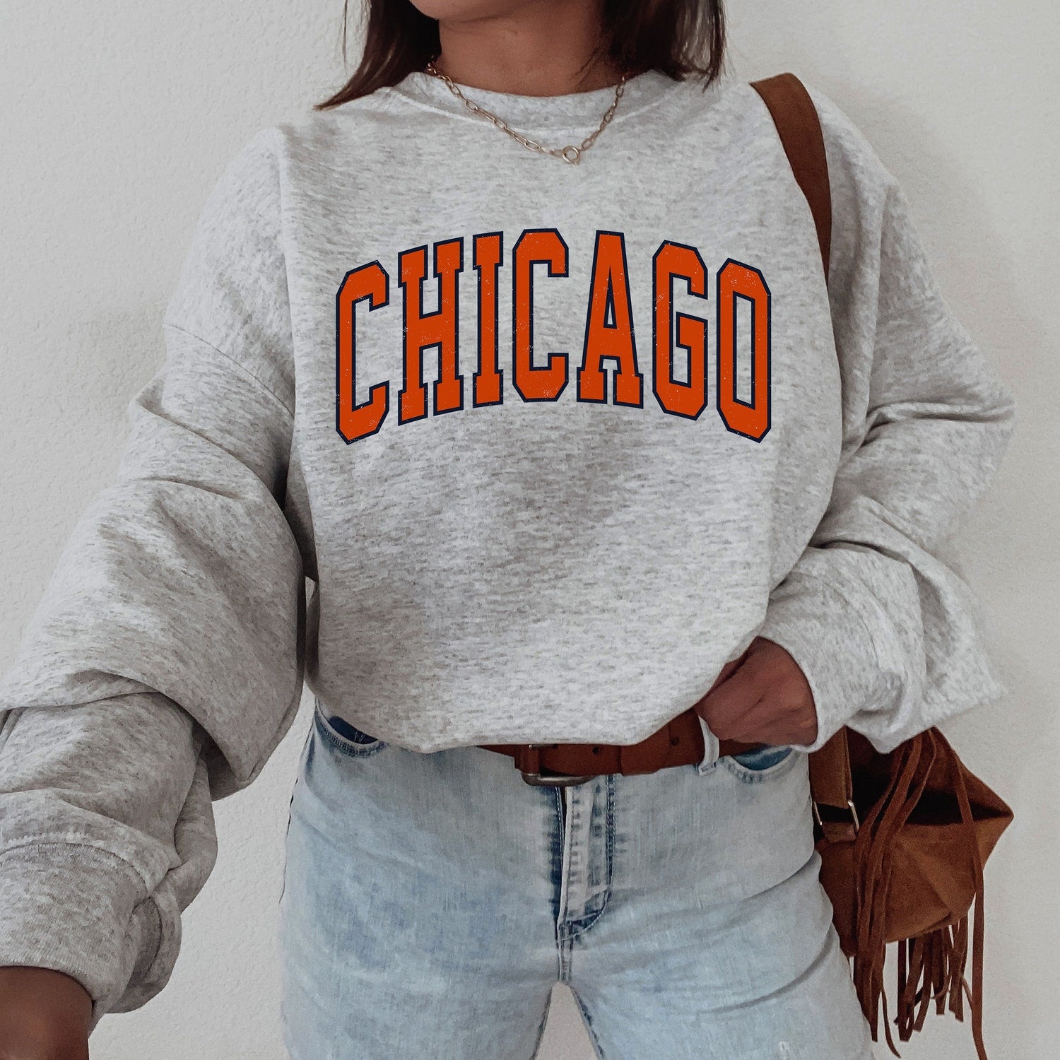 Women's Chicago Football Crewneck, Chicago Retro Football Sweatshirt for Women, Chicago Football Gift, Chicago Football Sweater