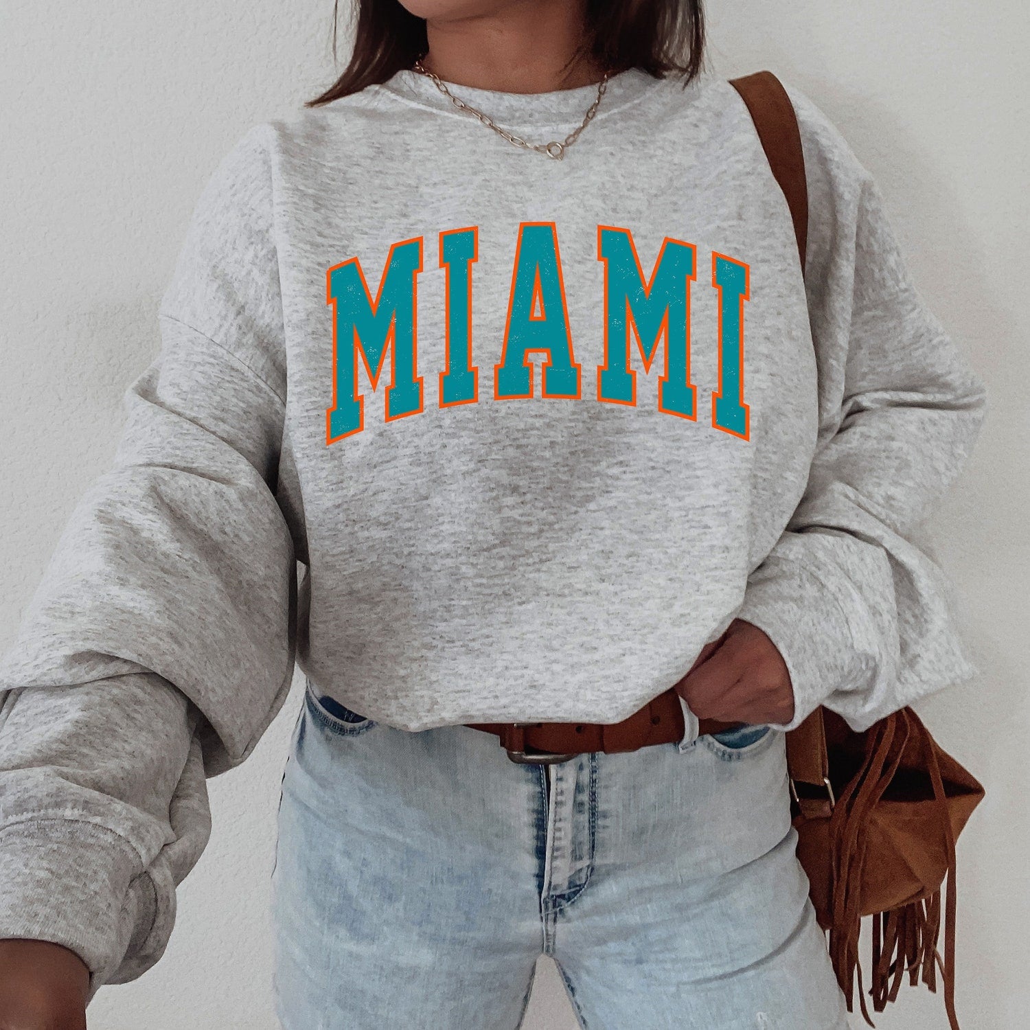 Women's Miami Football Crewneck Sweatshirt, Miami Retro Football Sweatshirt for Women, Miami Football Gift, Miami Football Sweater
