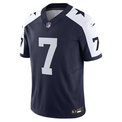 A navy blue and white football jersey with the number 7 on it.