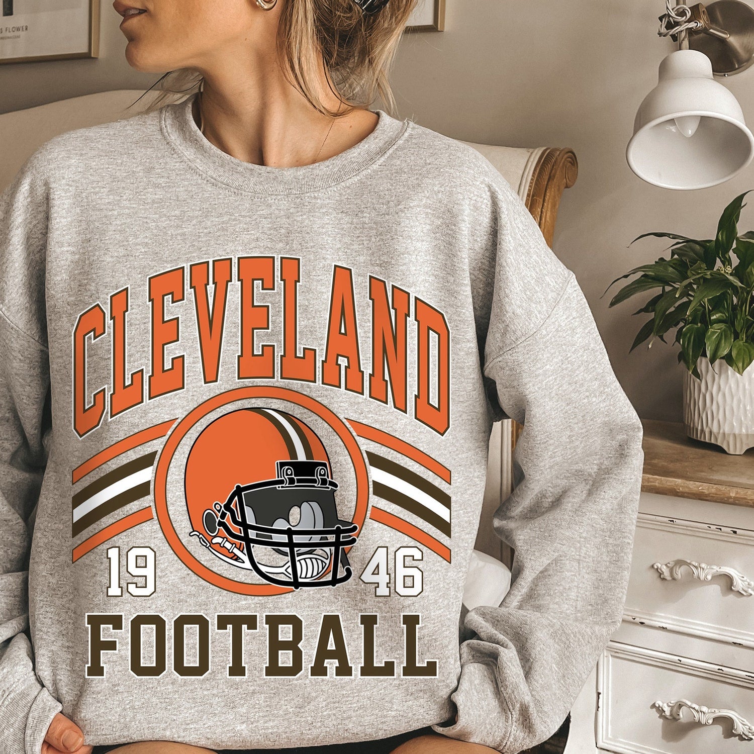 Cleveland Football Sweatshirt, Football Fan Crewneck, Retro Cleveland Football Gift for Women, Cleveland Clothing, Football Sweatshirt