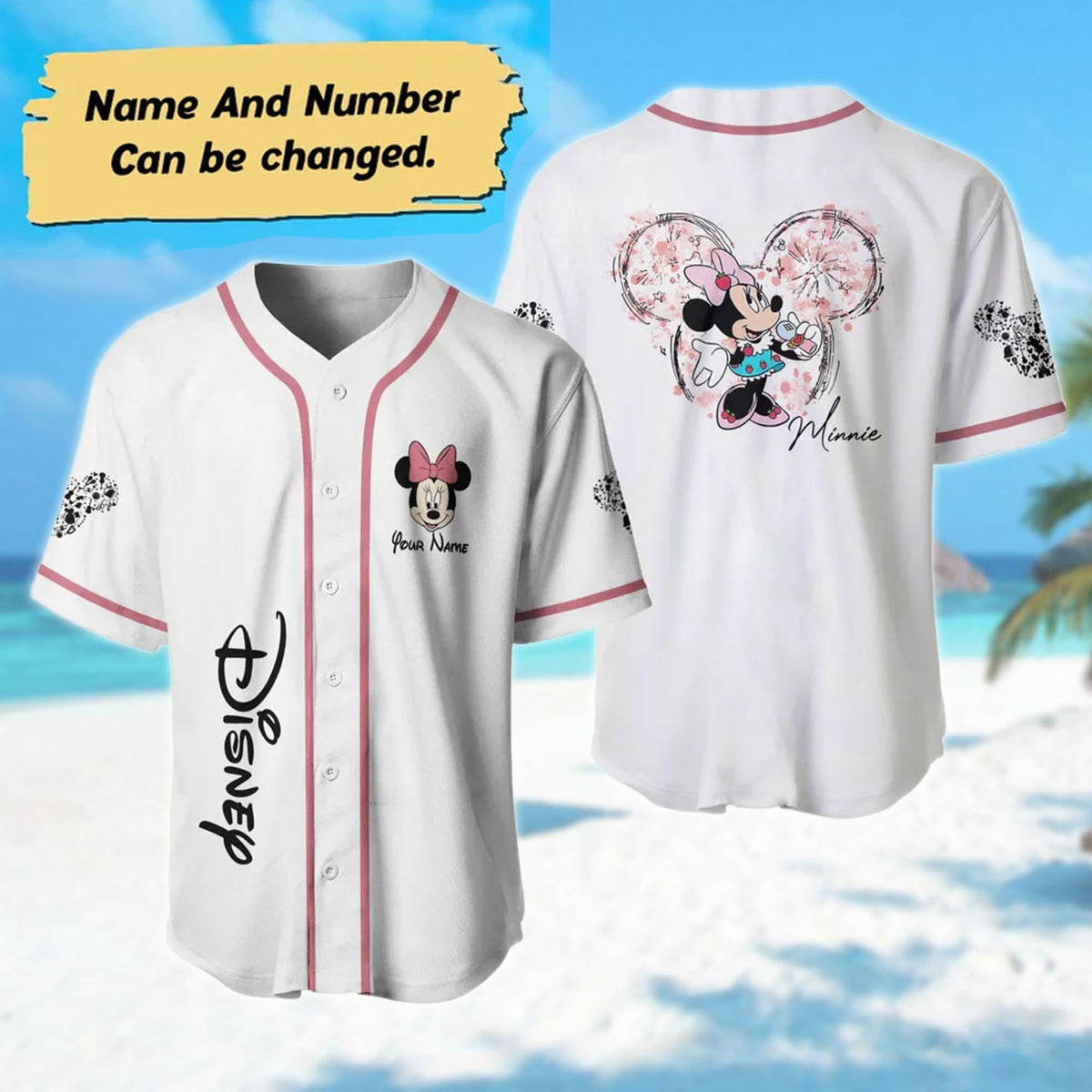 Personalized Minnie Music Baseball Jersey, Custom Name Minnie Baseball Shirt, Minnie Mouse Character Basketball Jersey, Baseball Gift