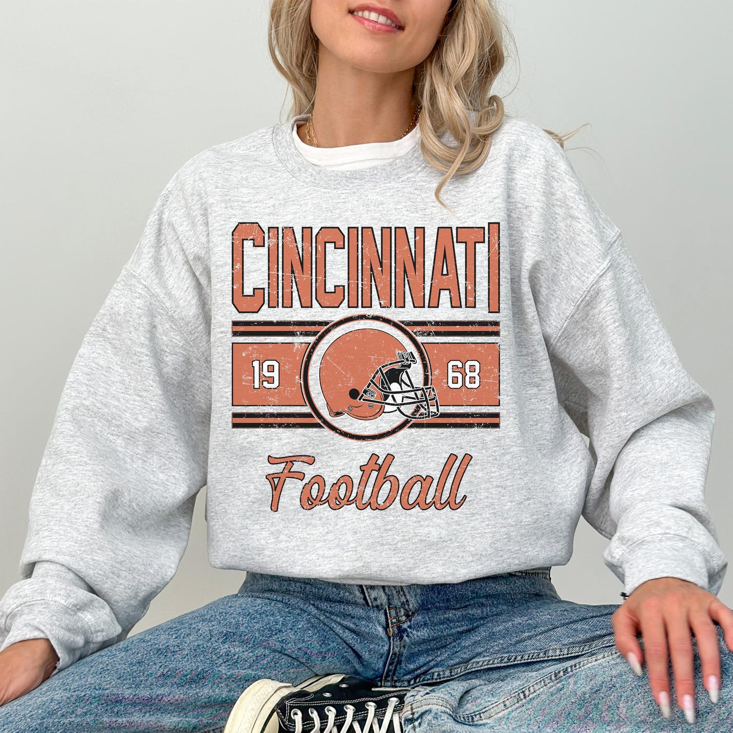 Retro Cincinnati Football Sweater, Cincinnati Football Vintage Crewneck, Cincinnati Men's Sweatshirt, Cincinnati Football Gift For Her