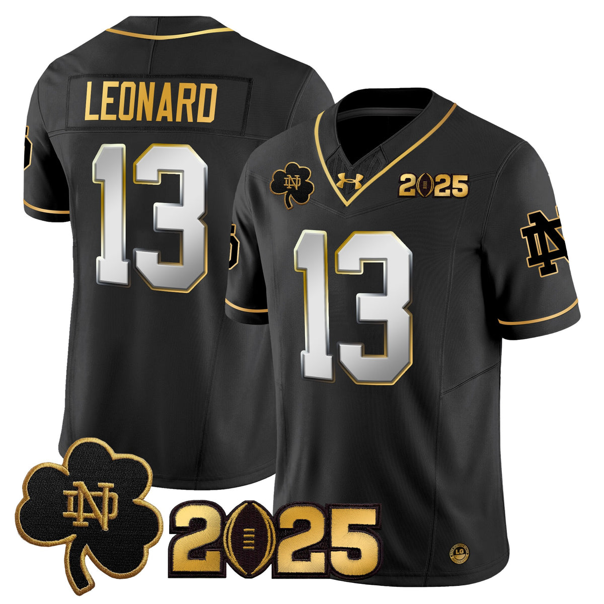 Notre Dame Fighting Irish #13 Leonard Jersey 2025 Black Game Day Shirt