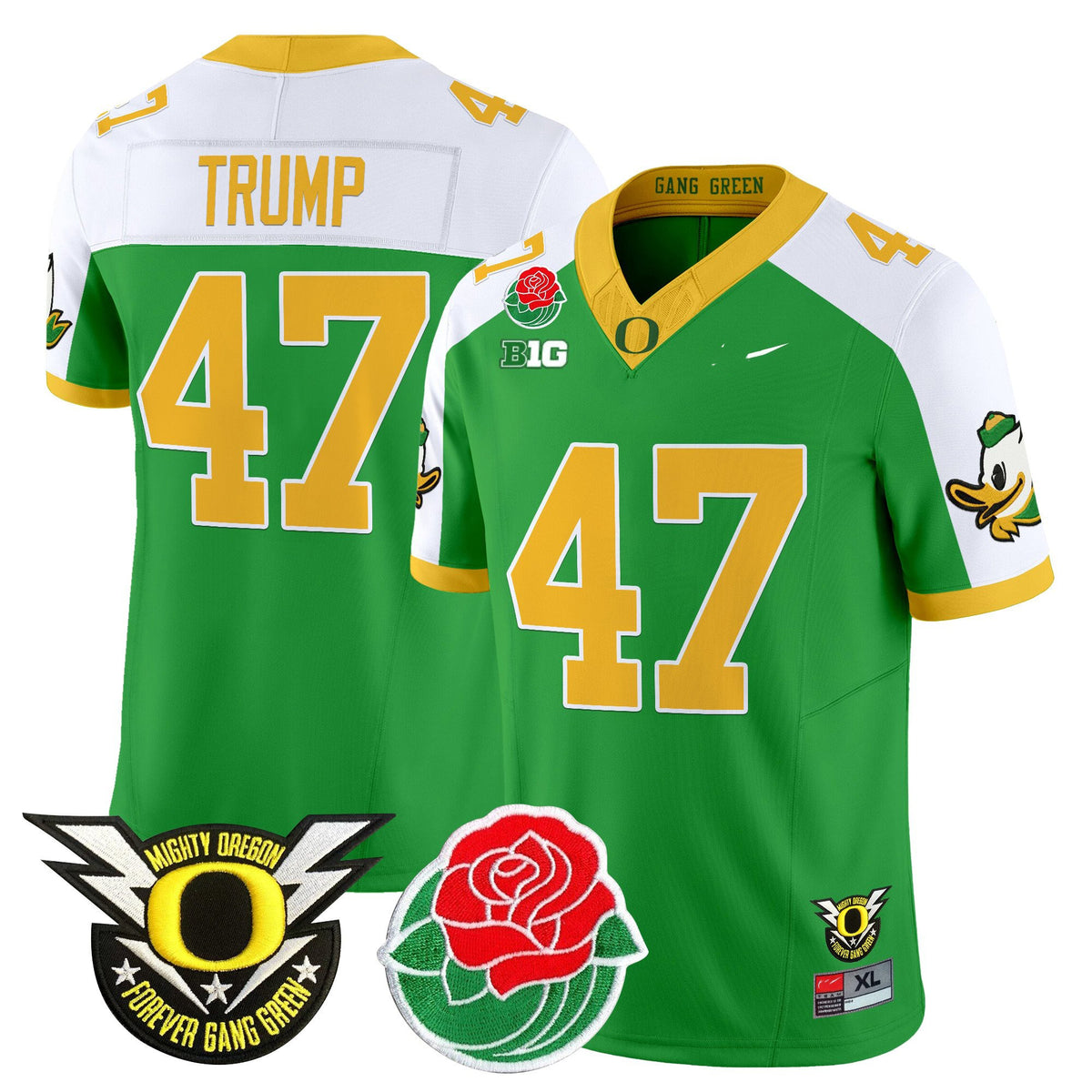 Oregon Ducks Trump #47 Jersey Green Rose Bowl 2025 NCAA Football